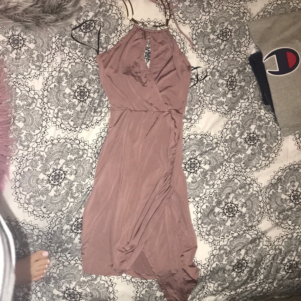 Extra sexy mauve silky halter dress. NEW.